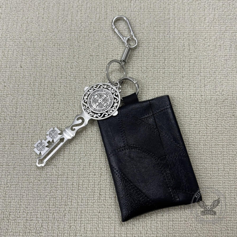 Stylish St. Benedict Key Black Pu Leather Waist Wallet