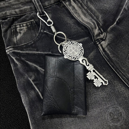 Stylish St. Benedict Key Black Pu Leather Waist Wallet