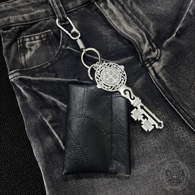 Stylish St. Benedict Key Black Pu Leather Waist Wallet