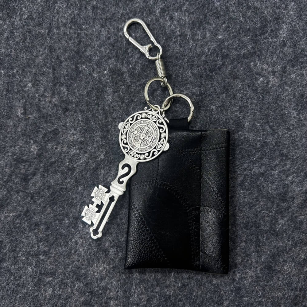 Stylish St. Benedict Key Black Pu Leather Waist Wallet