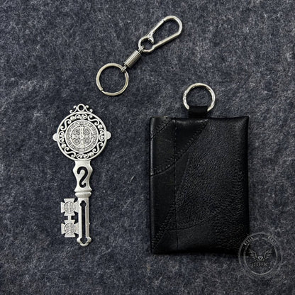 Stylish St. Benedict Key Black Pu Leather Waist Wallet