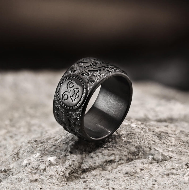 Sun Moon and Stars Stainless Steel Band Ring