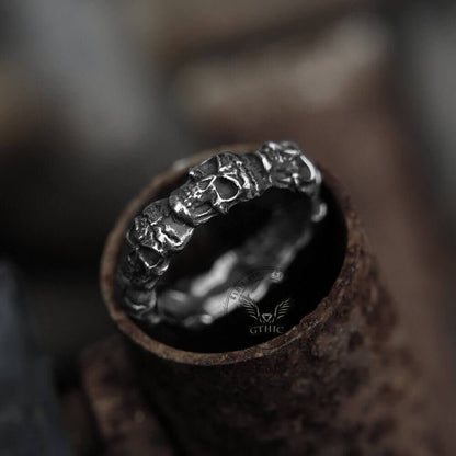 Surrounded Stainless Steel Skull Ring