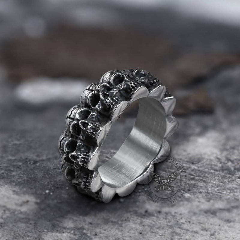Surrounded Titanium Stainless Steel Skull Ring