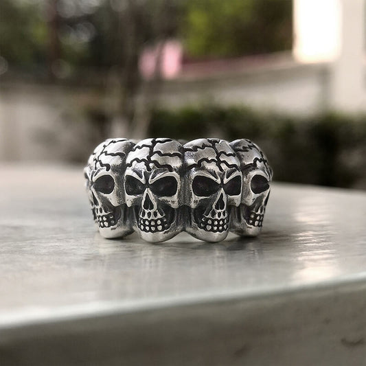 Surrounded Titanium Sterling Silver Skull Ring