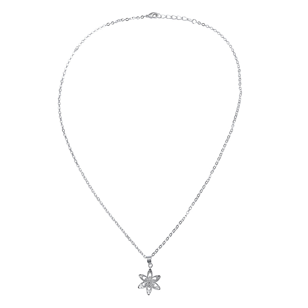 Sterling Silver Mini Cubic Zirconia Flower Pendant on Silver Cable Chain Necklace, 18" With Extender