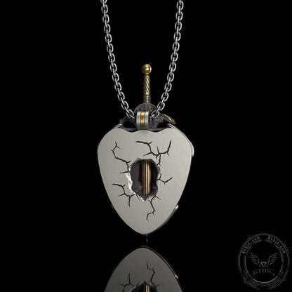 Sword and Shield Sterling Silver Skull Pendant