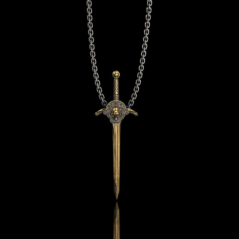 Sword and Shield Sterling Silver Skull Pendant