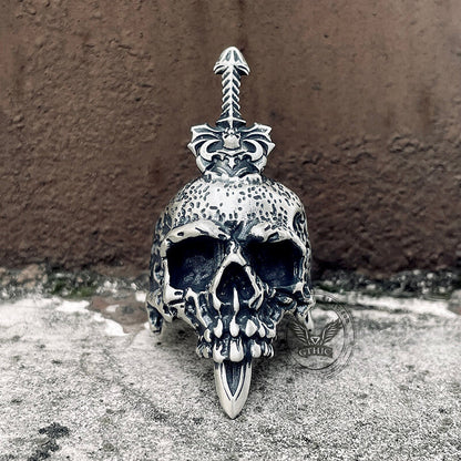 Sword Piercing Skull Sterling Silver Ring