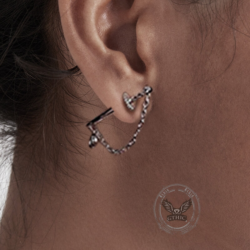 Sword With Chain Silver Plated Copper Earrings