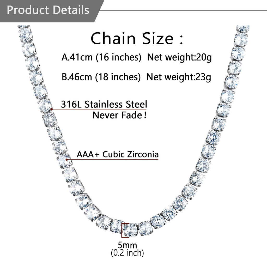 Cz Diamond Cut Tennis Chain Necklace for