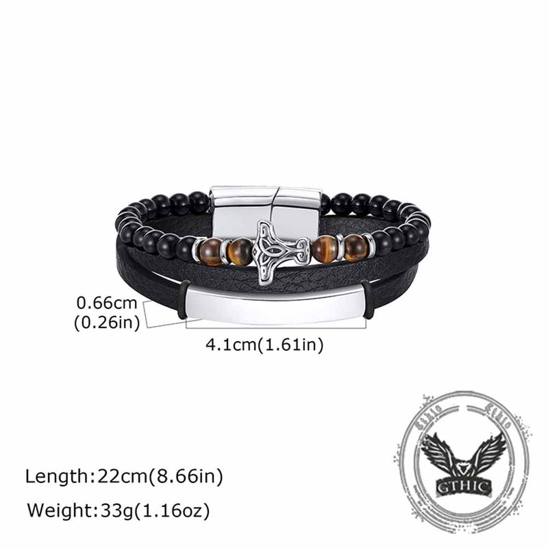 Thor's Hammer Agate Tiger Eye Stainless Steel Bracelet