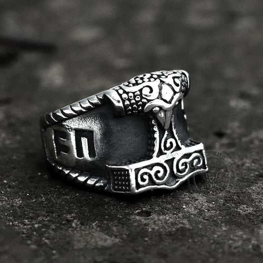 Thor's Hammer Rune Stainless Steel Viking Ring