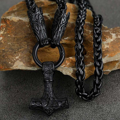 Viking Thor's Hammer Mjolnir Necklace for With Wolf Chain