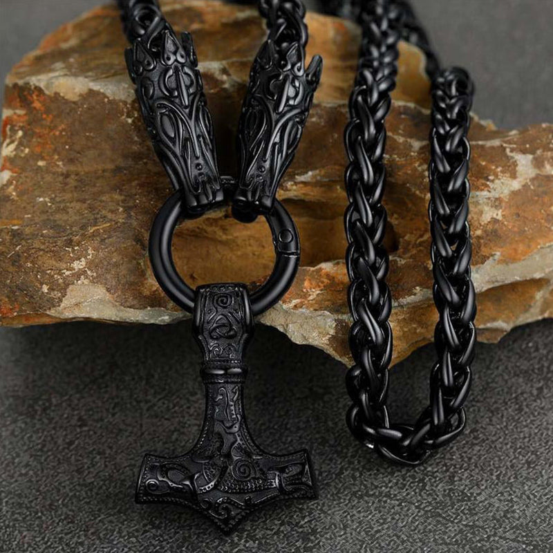 Viking Thor's Hammer Mjolnir Necklace for With Wolf Chain