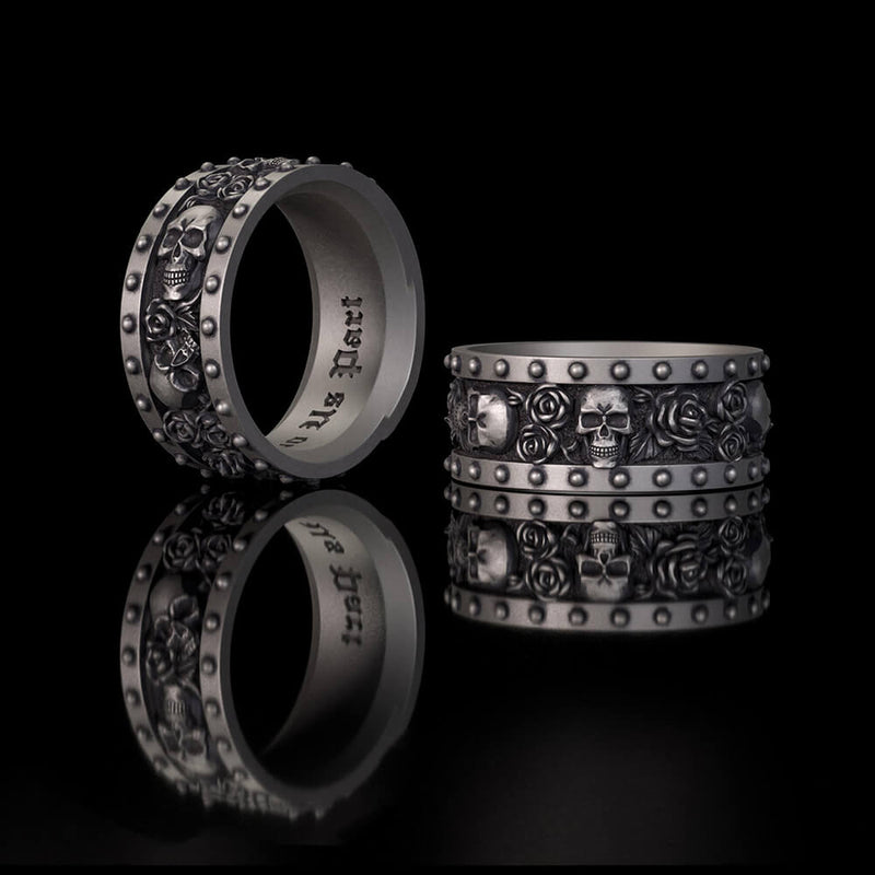 Till Death Do Us Part Skull Rose Sterling Silver Ring
