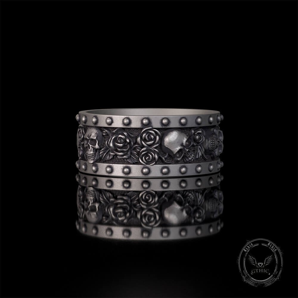 Till Death Do Us Part Skull Rose Sterling Silver Ring