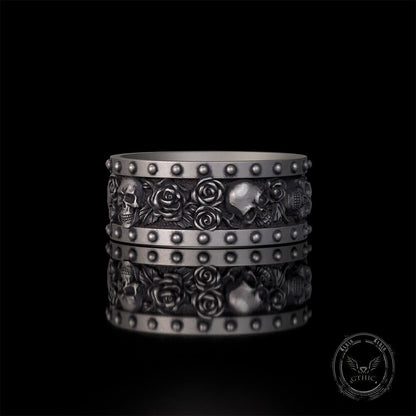 Till Death Do Us Part Skull Rose Sterling Silver Ring
