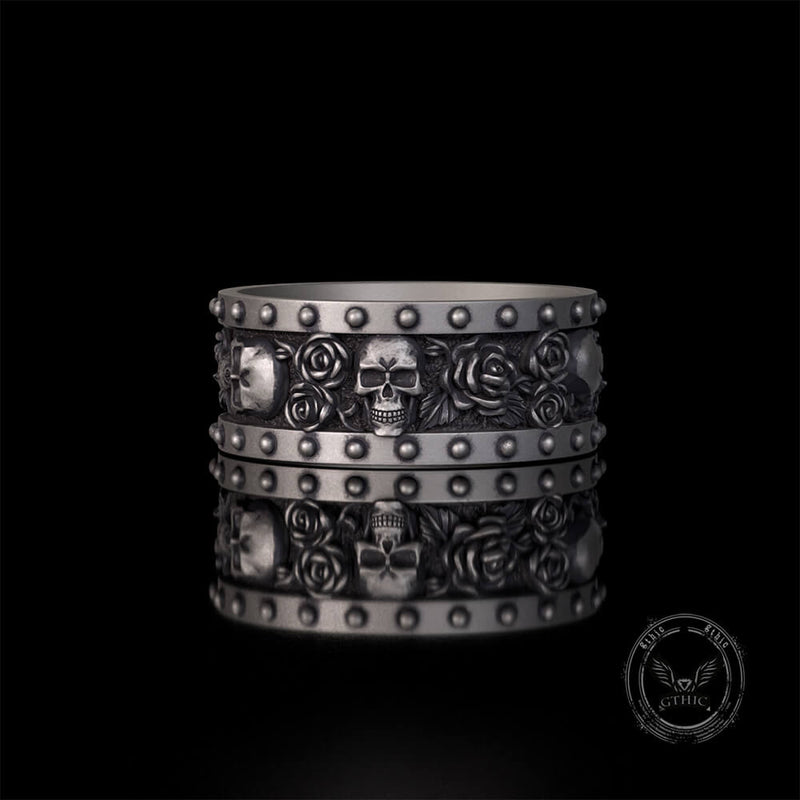 Till Death Do Us Part Skull Rose Sterling Silver Ring