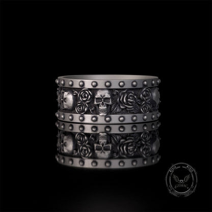 Till Death Do Us Part Skull Rose Sterling Silver Ring