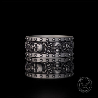 Till Death Do Us Part Skull Rose Sterling Silver Ring