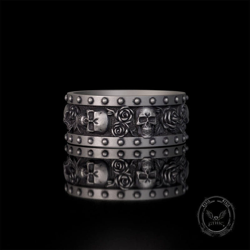 Till Death Do Us Part Skull Rose Sterling Silver Ring