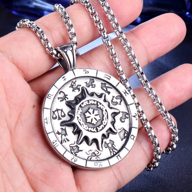 Titanium Stainless Steel Zodiac Signs Amulet / Punk Style Pendant Necklace