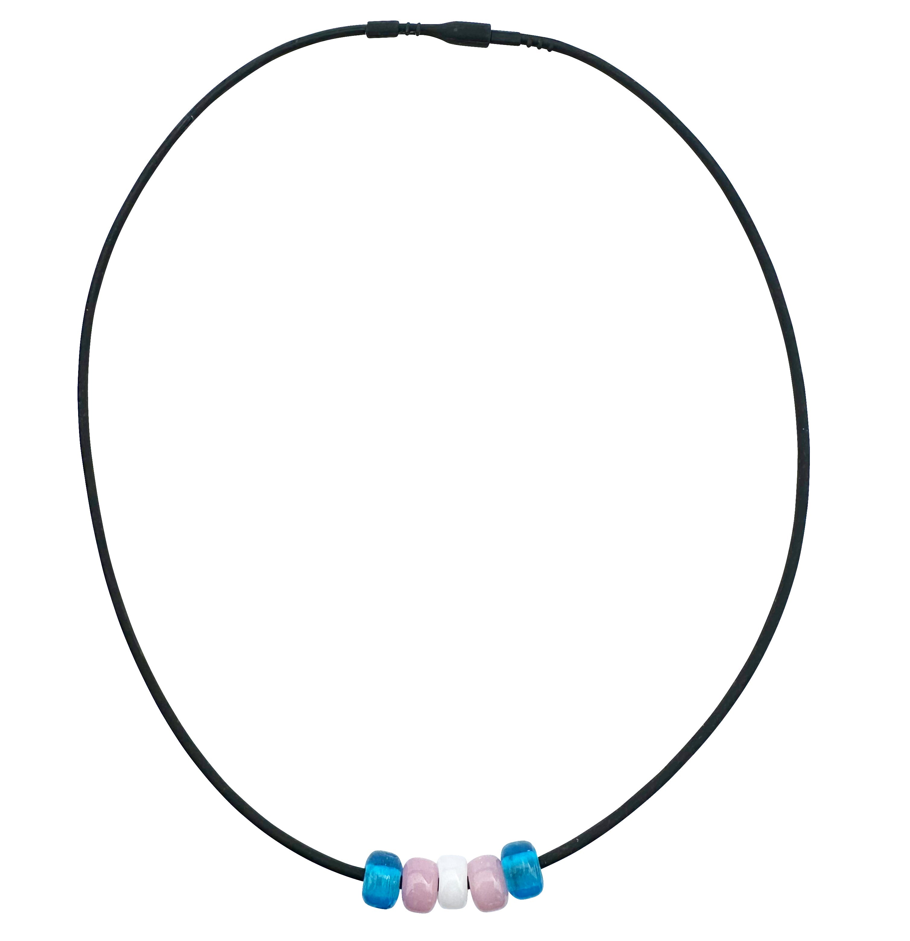 Transgender Pride/trans Ally Necklace With Czech Glass Beads on Black Rubber Cord, 18 Inches