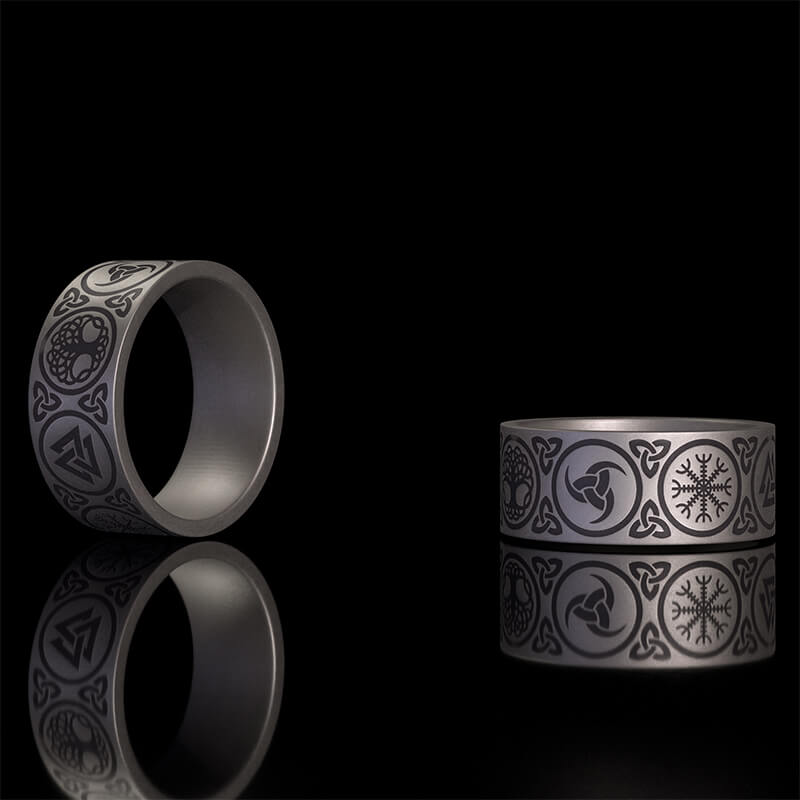 Tree of Life Valknut Viking Sterling Silver Triskele Ring