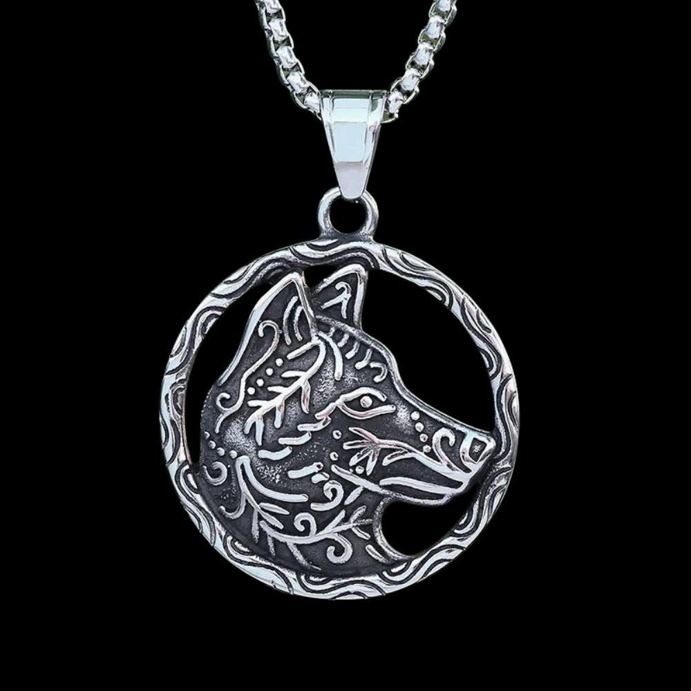 Tribal Wolf Head Circle Pendant