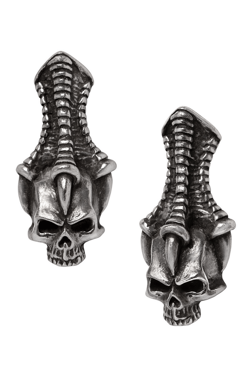 Trophy Skull and Claw Stud Earrings in Pewter