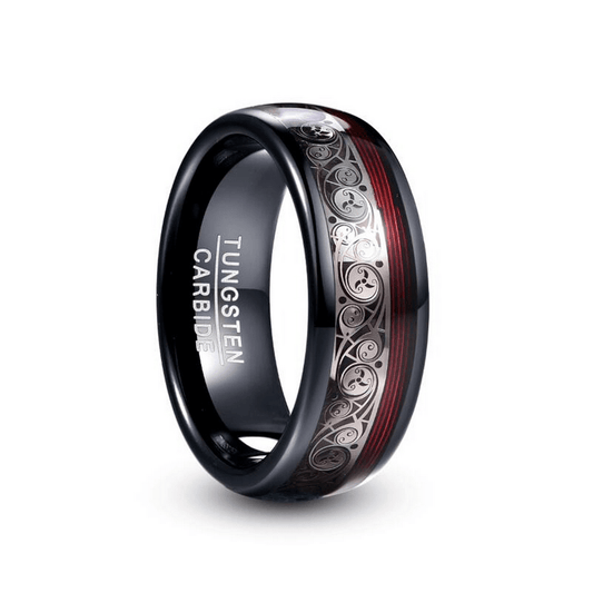 Tungsten Steel Black Inlaid Ring With Pattern / and Cool Jewelry