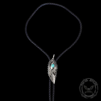 Turquoise-inlaid Feather Alloy Bolo Tie