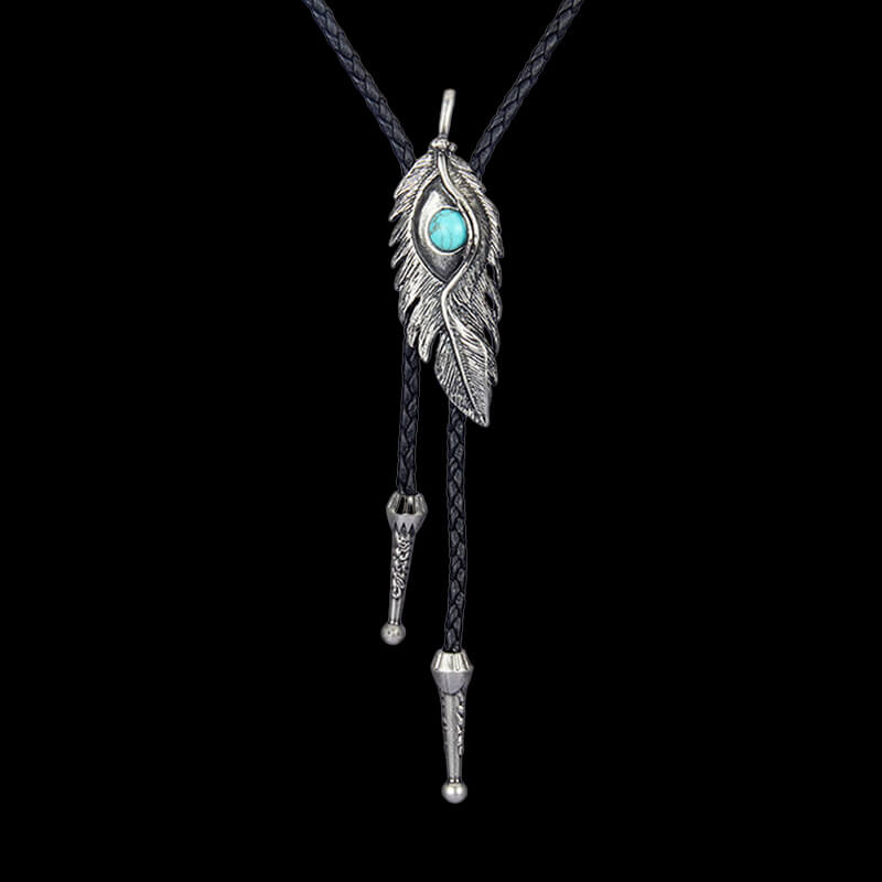 Turquoise-inlaid Feather Alloy Bolo Tie