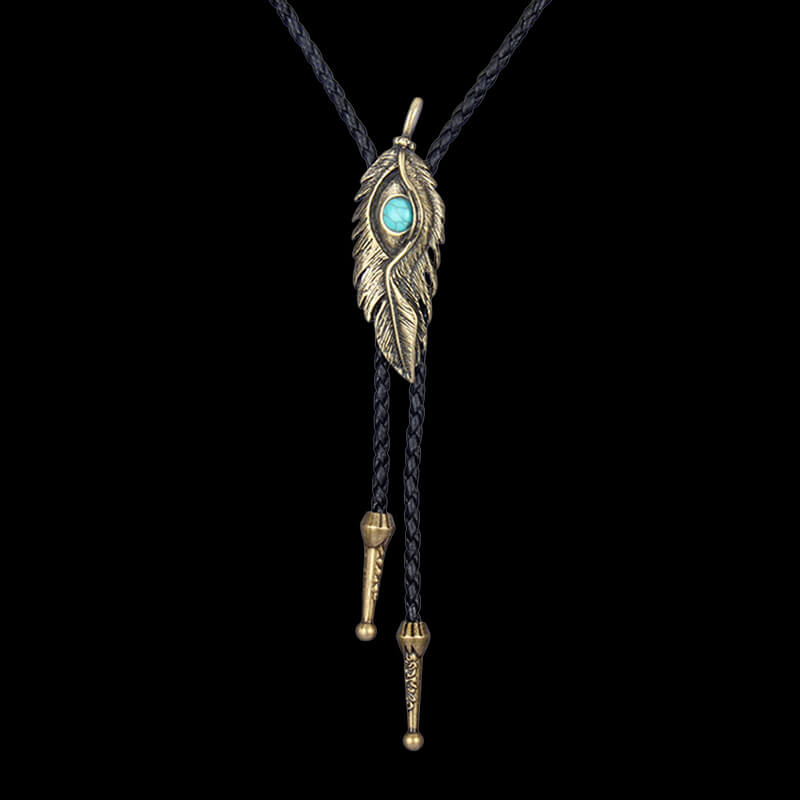 Turquoise-inlaid Feather Alloy Bolo Tie