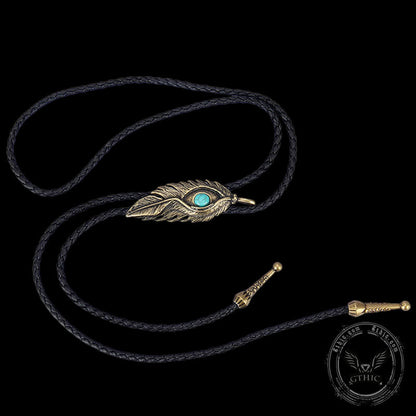 Turquoise-inlaid Feather Alloy Bolo Tie