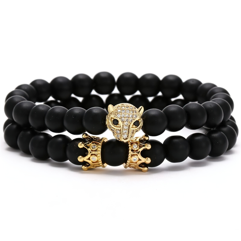 Bracelet of Lava Stone Beads With Beast Head / Cool Rock Style Jewelry