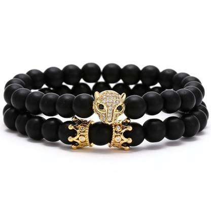 Bracelet of Lava Stone Beads With Beast Head / Cool Rock Style Jewelry