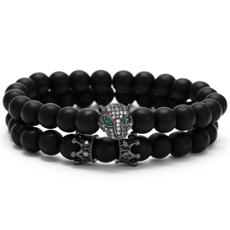Bracelet of Lava Stone Beads With Beast Head / Cool Rock Style Jewelry