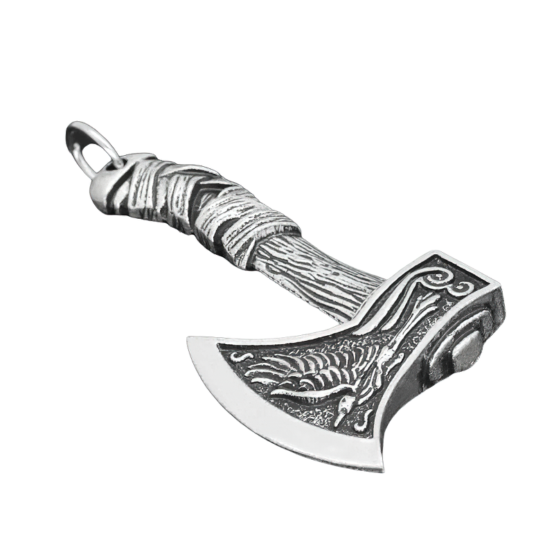 Pendant Viking Axe of Celtic Wolf and Raven / Stylish Necklace