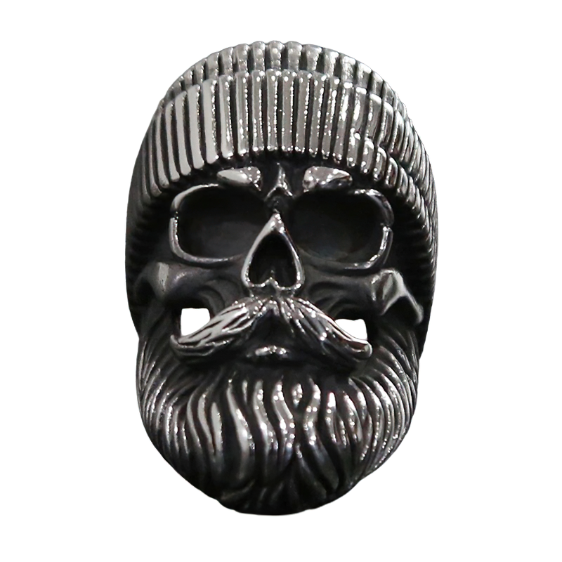 Ring of Skull With Big Beard and Hat / Stainless Steel Biker Jewelry