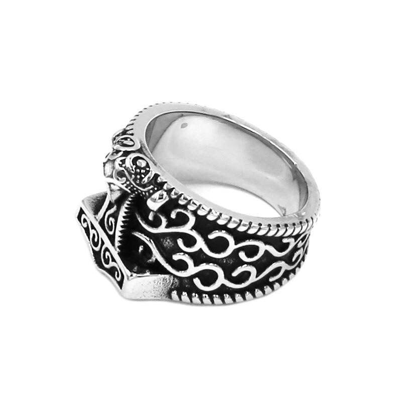 Viking Ring With Thor Hammer / Biker's Stainless Steel Ring With Celtic Knot