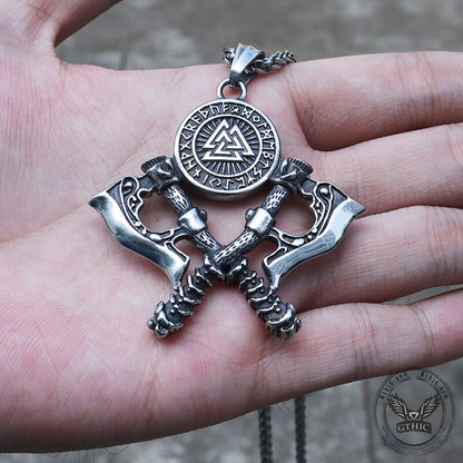 Valknut Battle Axe Stainless Steel Viking Pendant