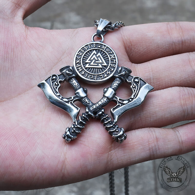 Valknut Battle Axe Stainless Steel Viking Pendant
