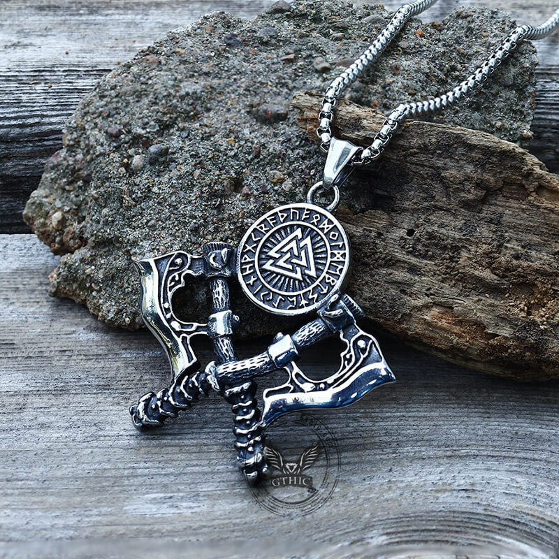 Valknut Battle Axe Stainless Steel Viking Pendant