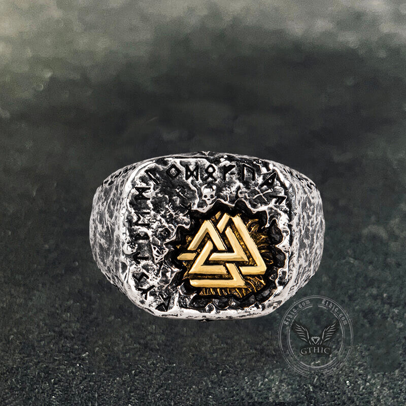 Valknut Runes Sterling Silver Inlaid Brass Viking Ring