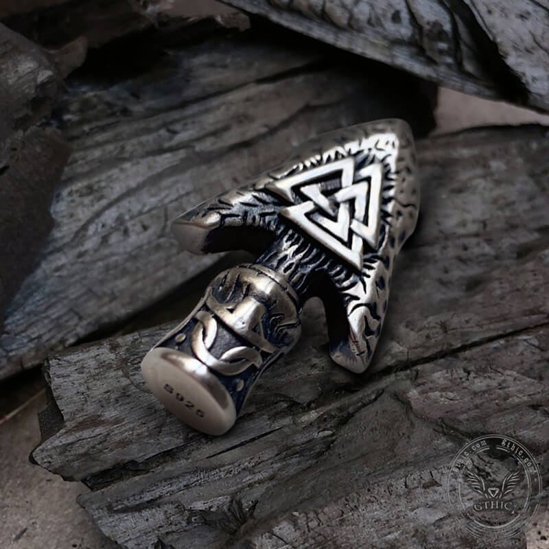 Valknut Stone Spear Sterling Silver Viking Pendant