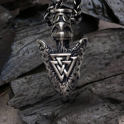 Valknut Stone Spear Sterling Silver Viking Pendant