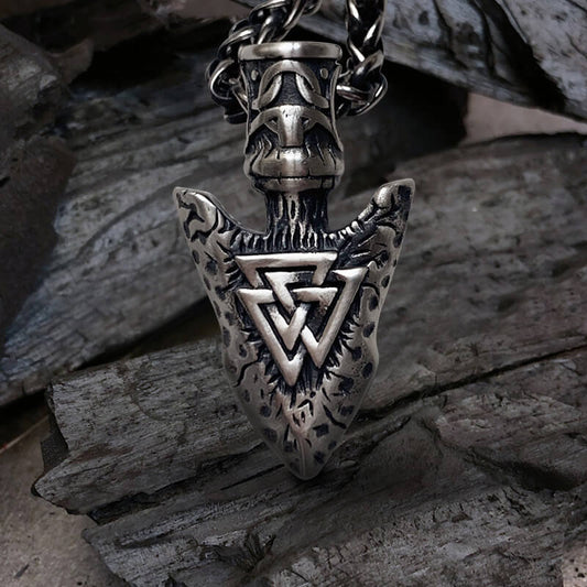 Valknut Stone Spear Sterling Silver Viking Pendant