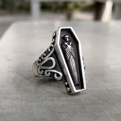 Vampire Coffin Sterling Silver Skull Ring